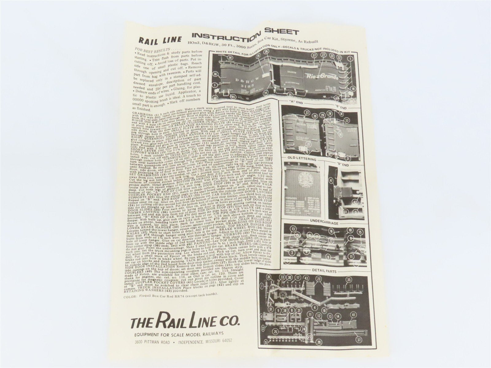 HOn3 Scale Rail Line Kit 130 D&RGW Rio Grande Unlettered 3000 Series Box Car
