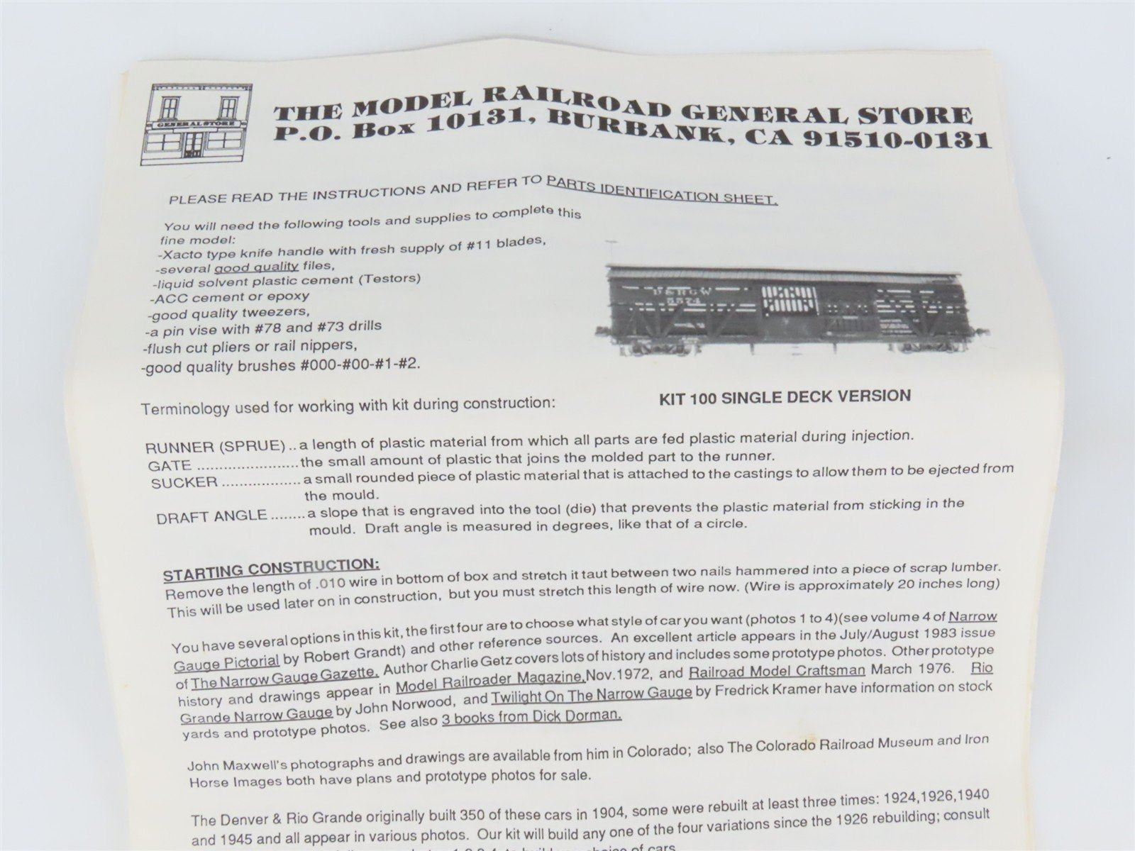 HOn3 Scale The Model Railroad General Store Kit 101 D&RGW Double Deck Stock Car
