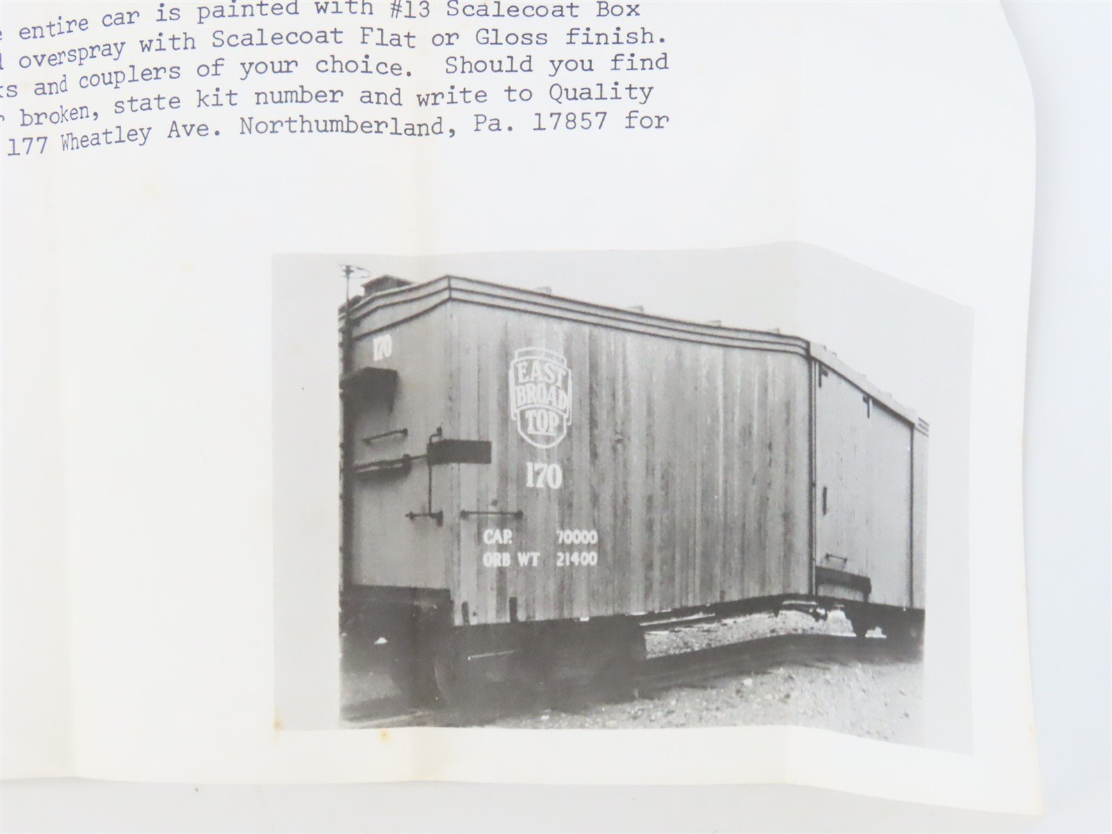 HOn3 Scale Quality Craft Models Kit 324 EBT East Broad Top Box Car