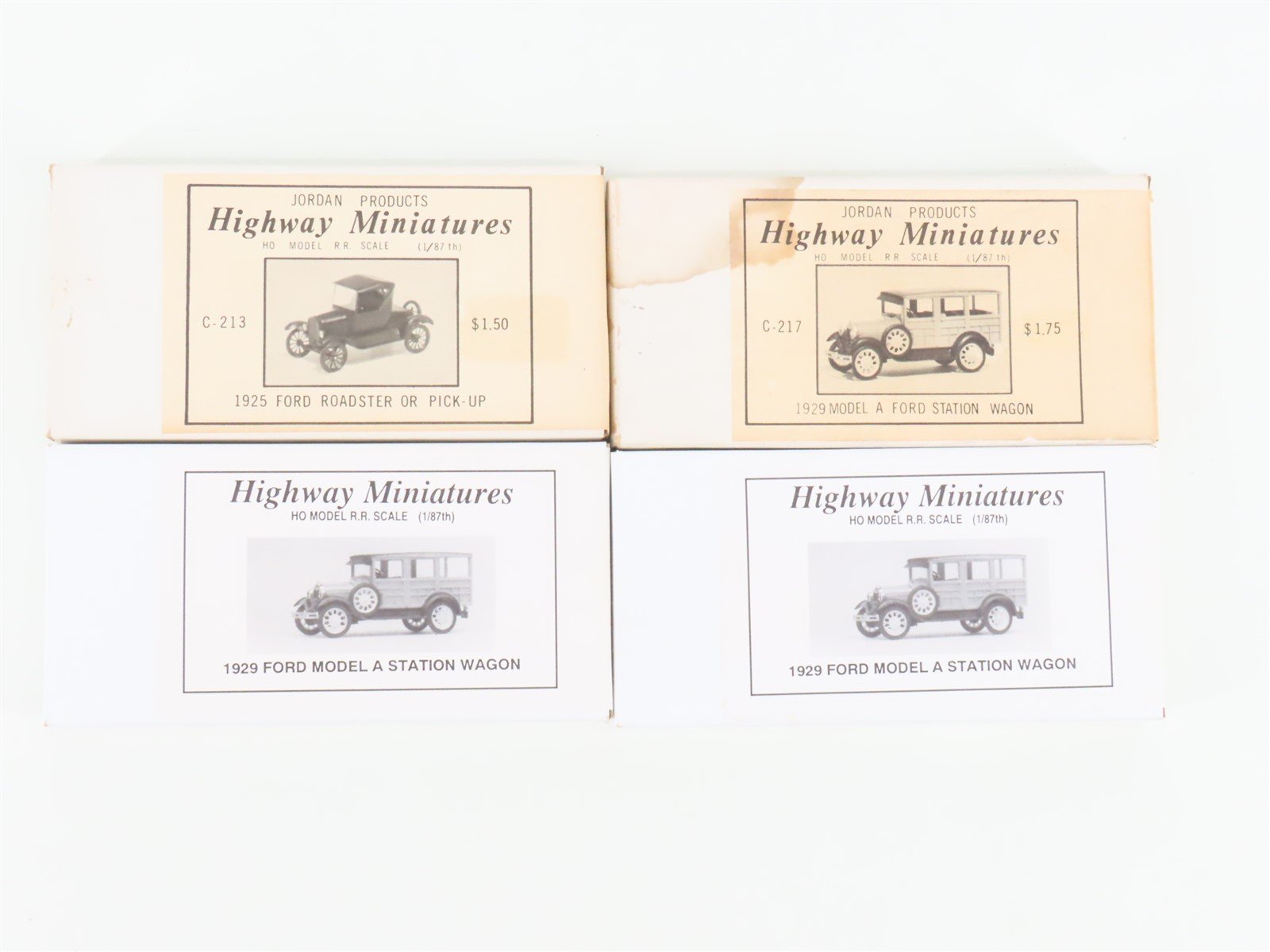 LOT of 4 HO Jordan Highway Miniatures Kits 1920's Ford Station Wagons & Pick-Up