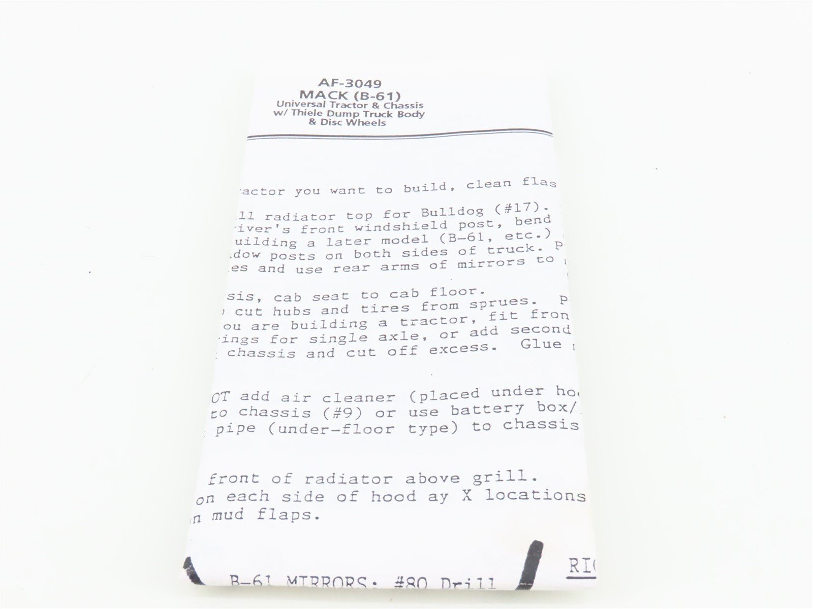 HO Scale Alloy Forms AF-3049 Die-Cast MACK B-61 Universal Tractor & Chassis Kit