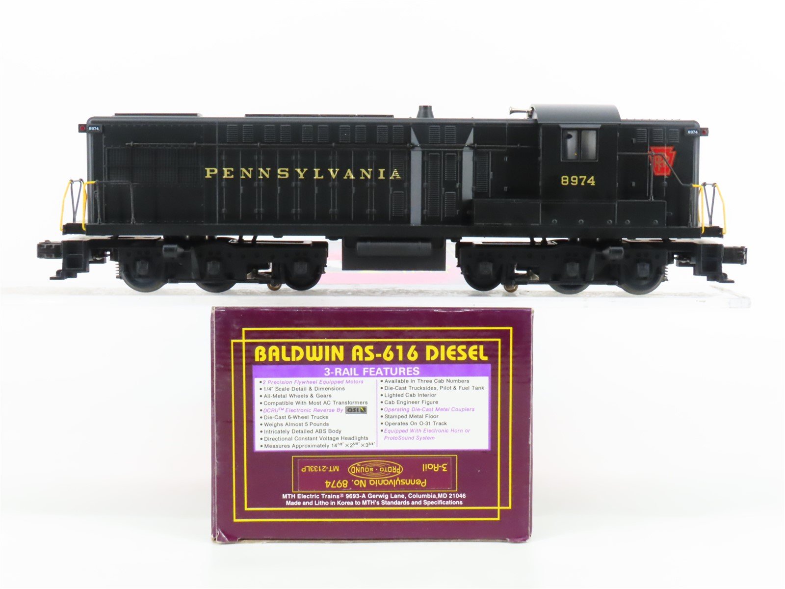 O Gauge 3-Rail MTH MT-2133LP PRR Pennsylvania AS-616 Diesel Loco #8974 w/Sound