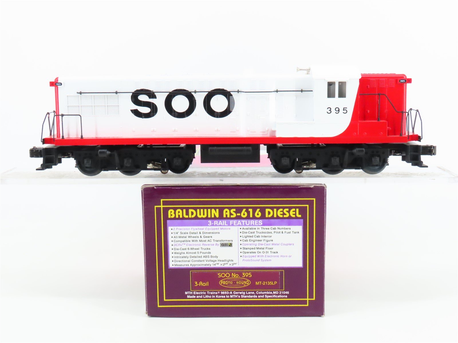 O Gauge 3-Rail MTH MT-2135LP SOO Line AS-616 Diesel Locomotive #395 w/Sound