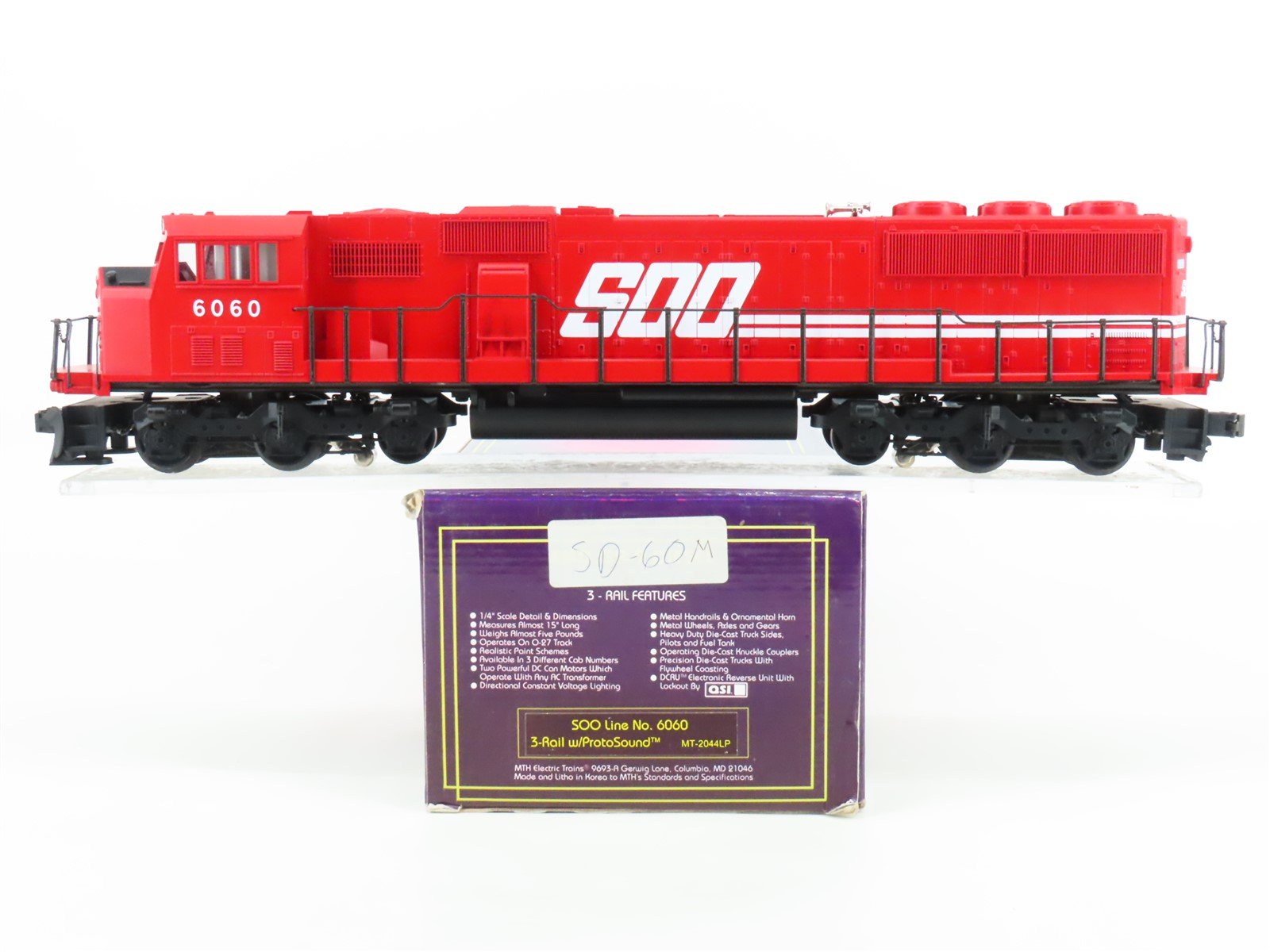 O Gauge 3-Rail MTH MT-2044LP SOO Line SD60M Diesel Locomotive #6060 w/Sound