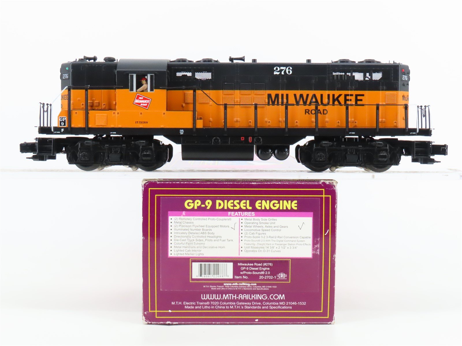 O Gauge 3-Rail MTH 20-2702-1 MILW Milwaukee Road GP9 Diesel Loco #276 w/Sound
