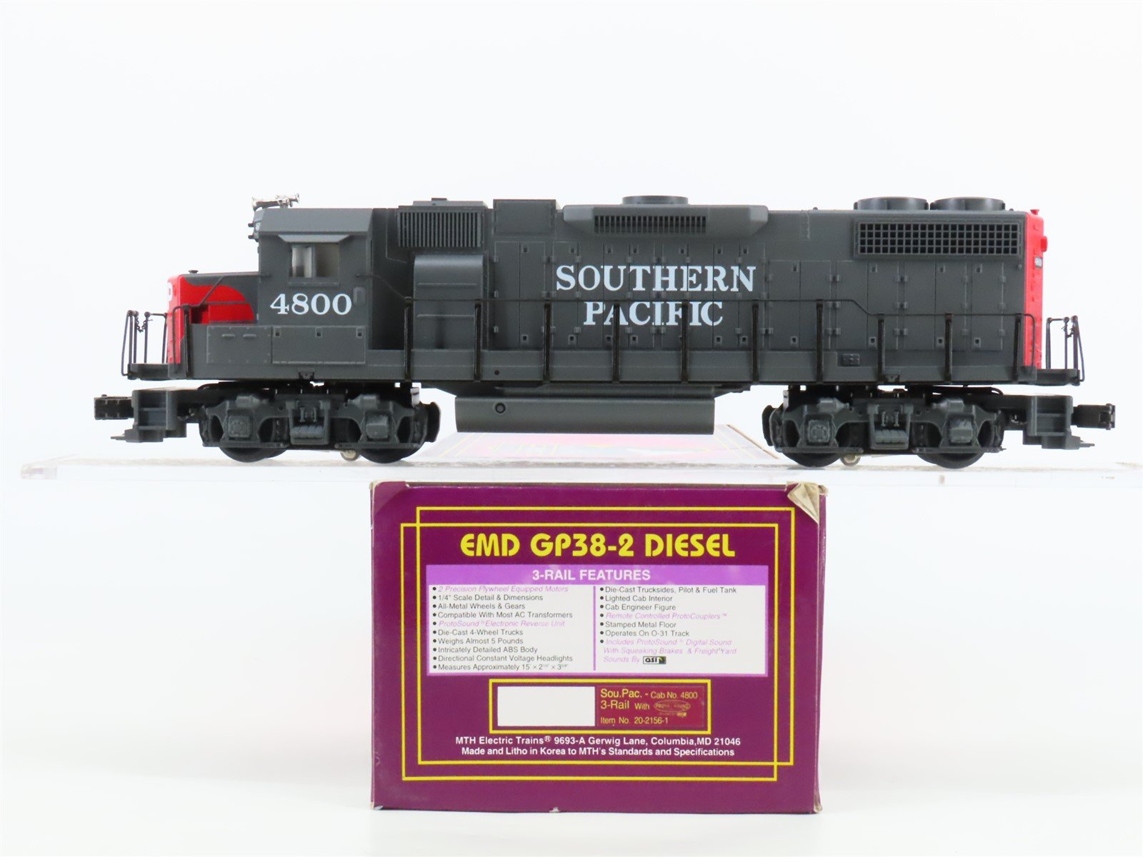 O Gauge 3-Rail MTH 20-2156-1 SP Southern Pacific GP38-2 Diesel Loco #4800 wSound
