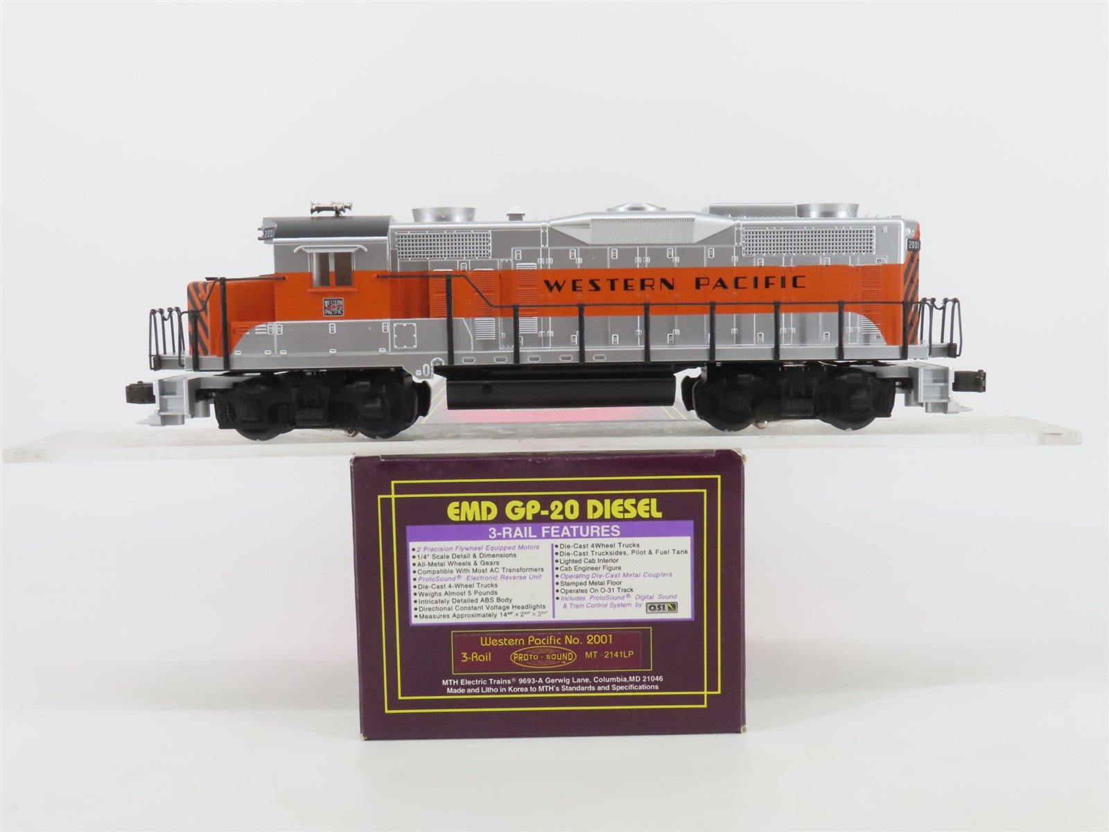 O Gauge 3-Rail MTH MT-2141LP WP Western Pacific GP20 Diesel Loco #2001 w/Sound