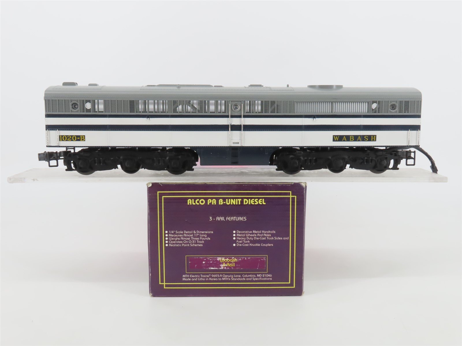 O Gauge 3-Rail MTH WAB Wabash Alco PA B-Unit Diesel Loco #1020-B UNPOWERED