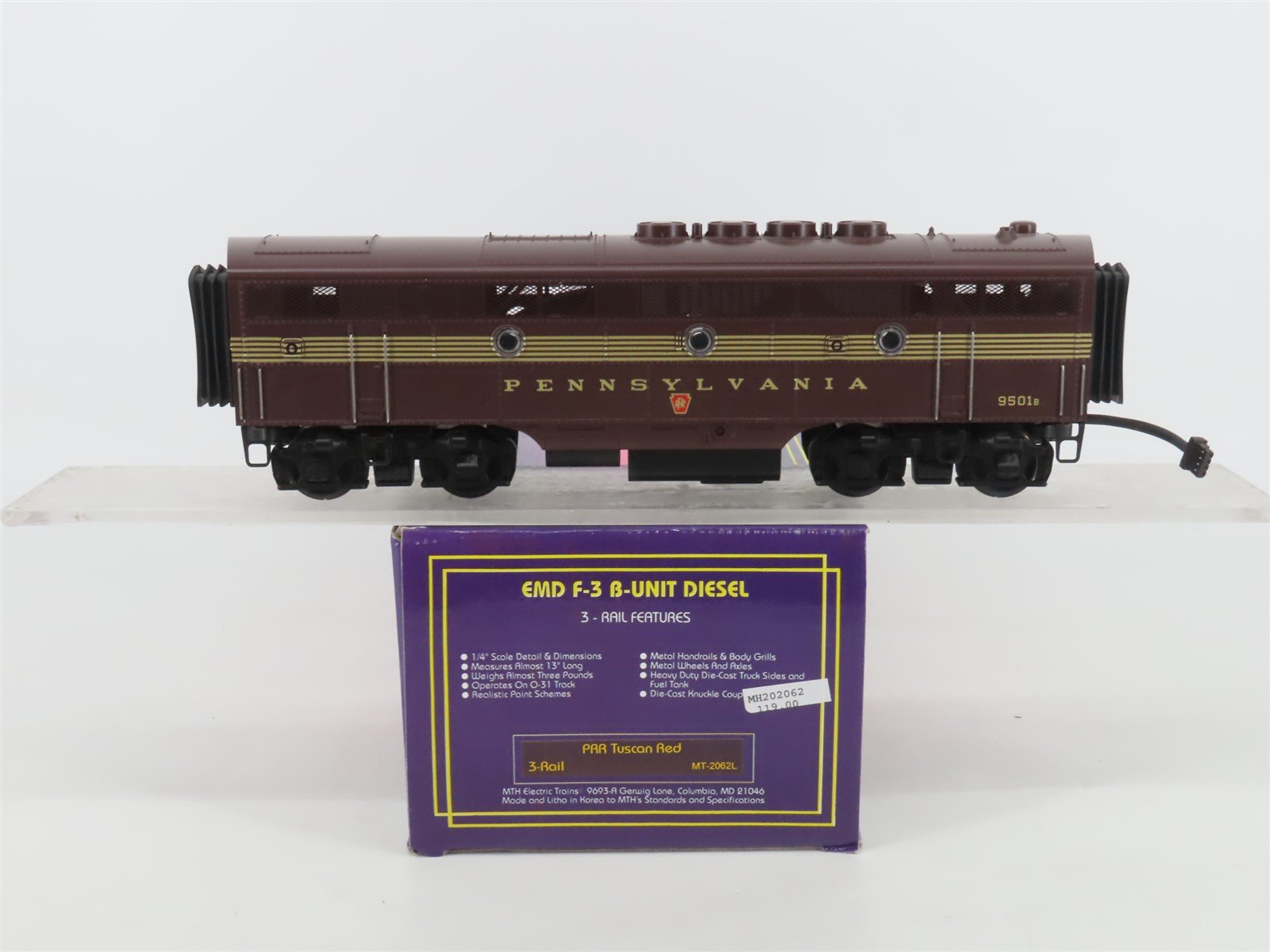 O Gauge 3-Rail MTH MT-2062L PRR Pennsylvania F3B Diesel Loco #9501A UNPOWERED