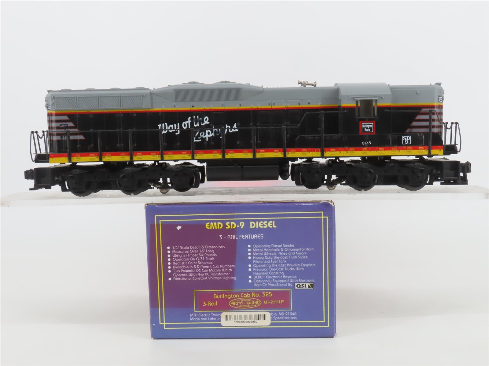 O Gauge 3-Rail MTH MT-2111LP CBQ Burlington SD9 Diesel Locomotive #325 w/Sound