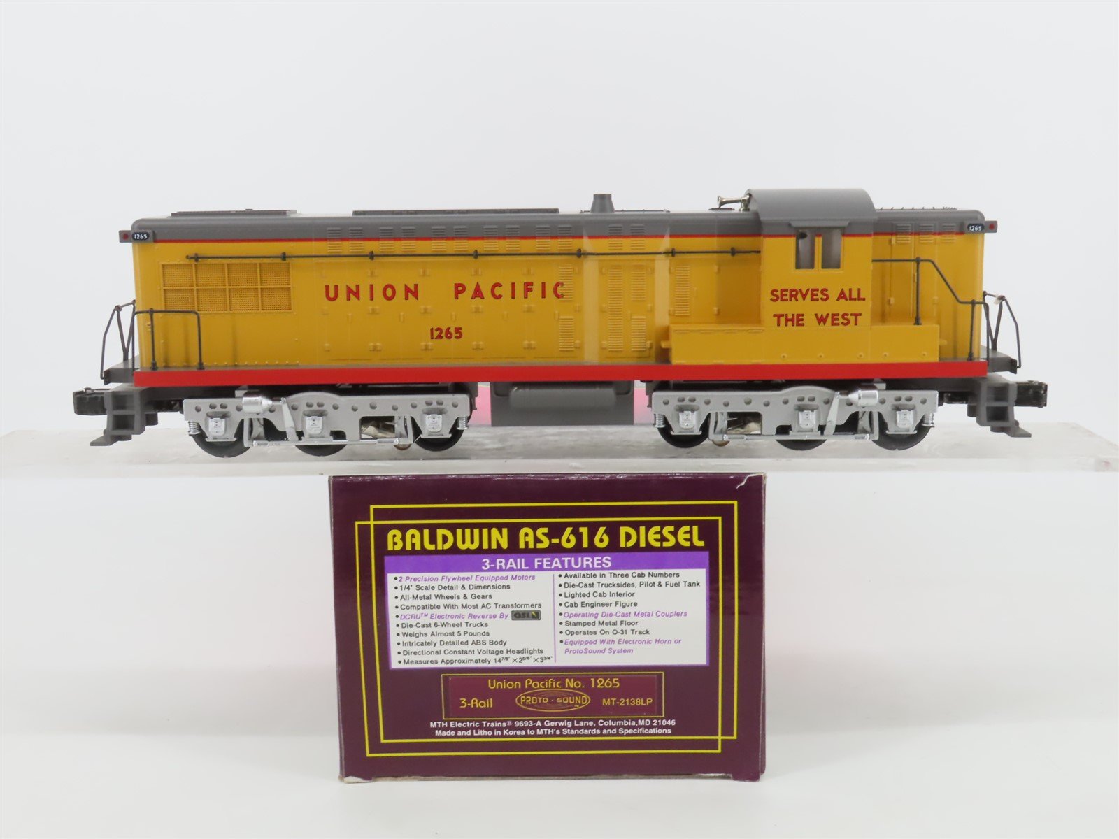 O Gauge 3-Rail MTH MT-2136LP UP Union Pacific AS-616 Diesel Locomotive #1265