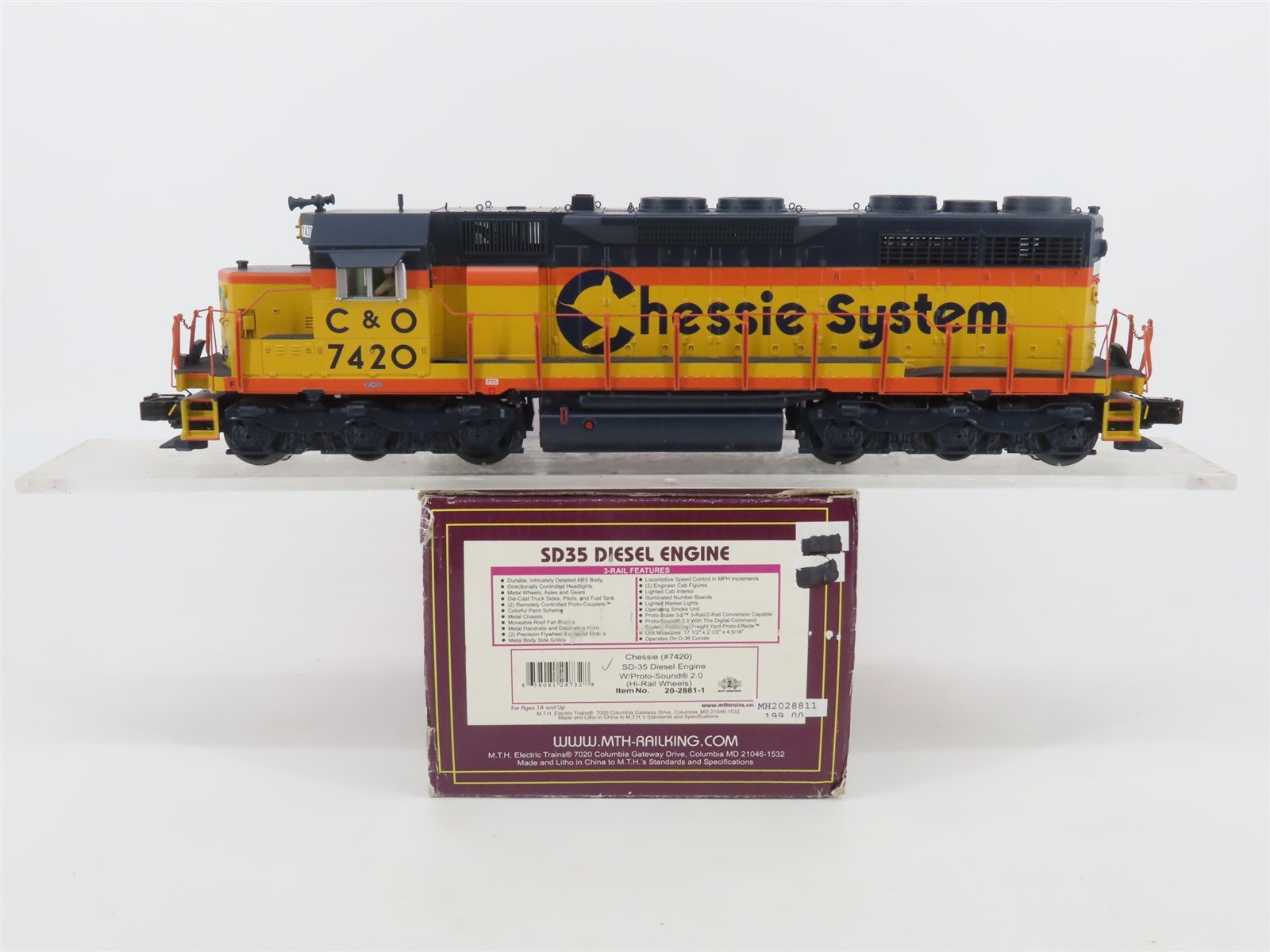 O Gauge 3-Rail MTH 20-2881-1 C&O Chessie System SD35 Diesel Loco #7420 wSound
