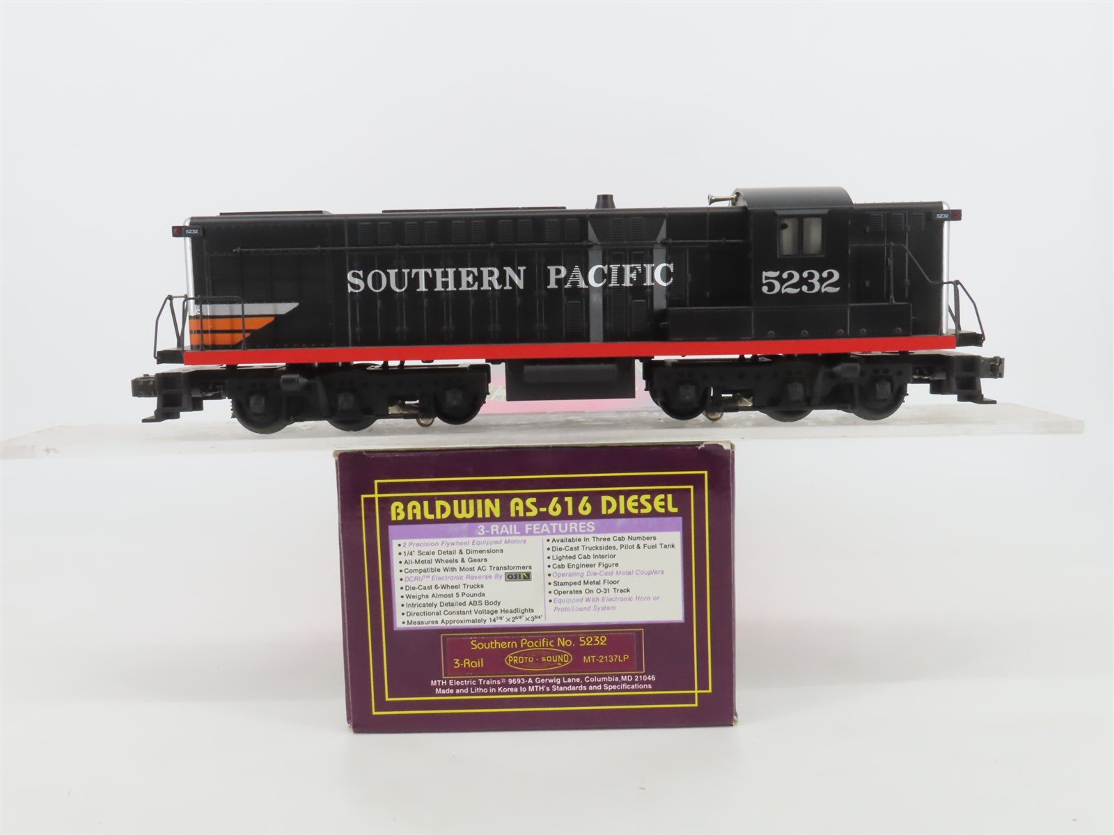 O Gauge 3-Rail MTH MT-2137LP SP Southern Pacific AS-616 Diesel Loco #5232 wSound