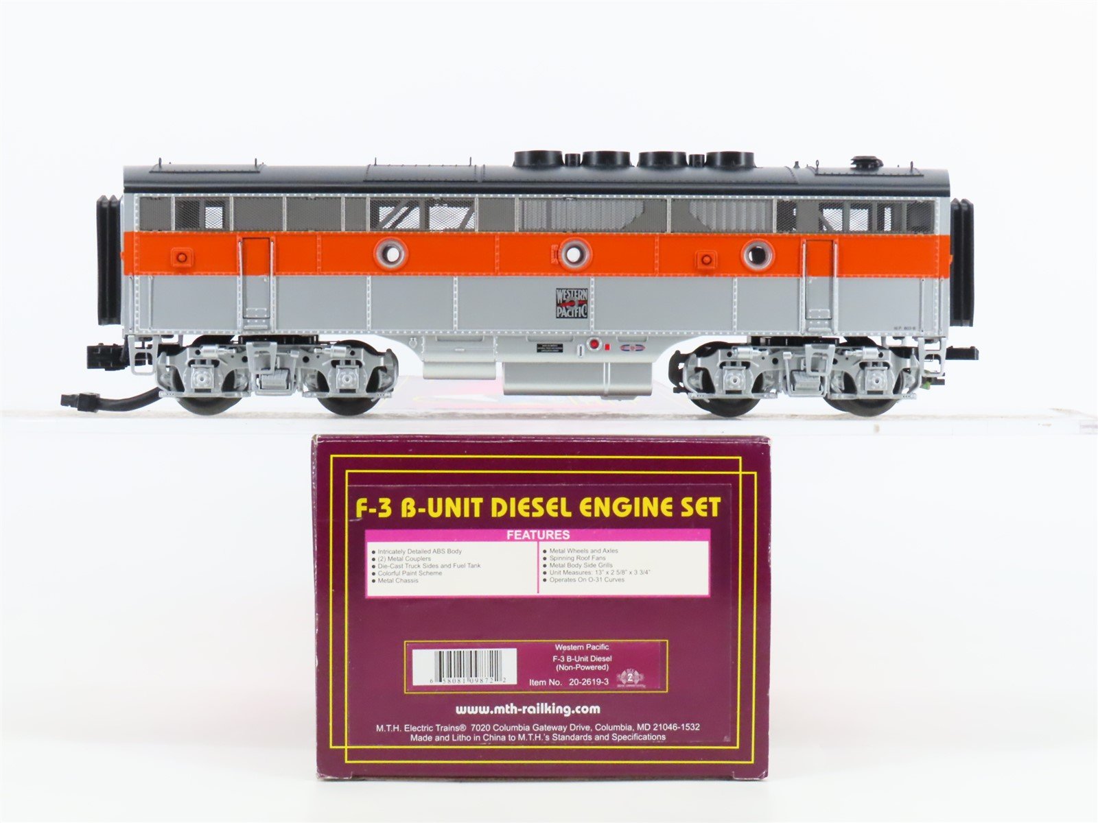 O Gauge 3-Rail MTH 20-2619-3 WP Western Pacific F3B Diesel Loco #803B UNPOWERED