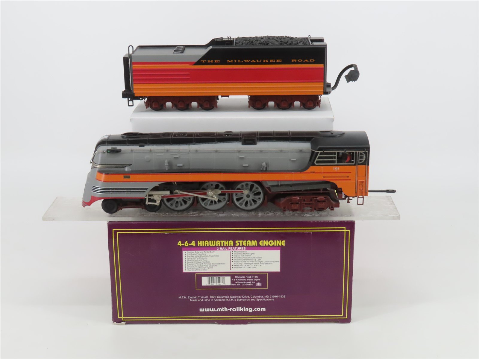 O 3-Rail MTH 20-3096-1 MILW Hiawatha 4-6-4 Steam #101 w/Sound - NEEDS BATTERY