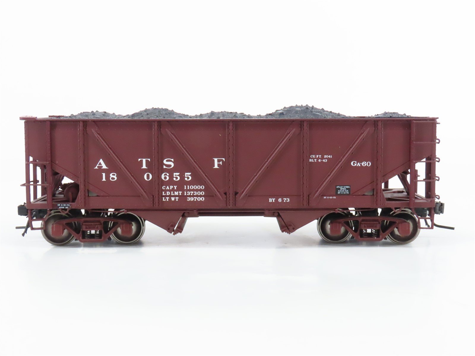 O Scale 2-Rail Atlas ATSF Santa Fe 2-Bay Open Hopper Car #180655 w/Load