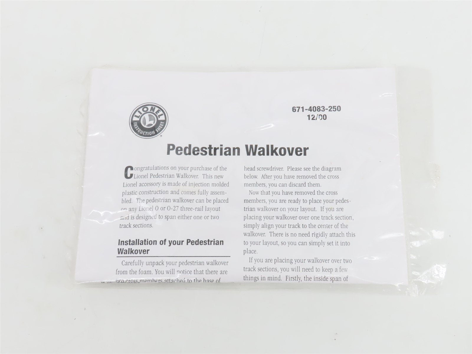 O 1/48 Scale Lionel 6-14083 Pedestrian Walkover