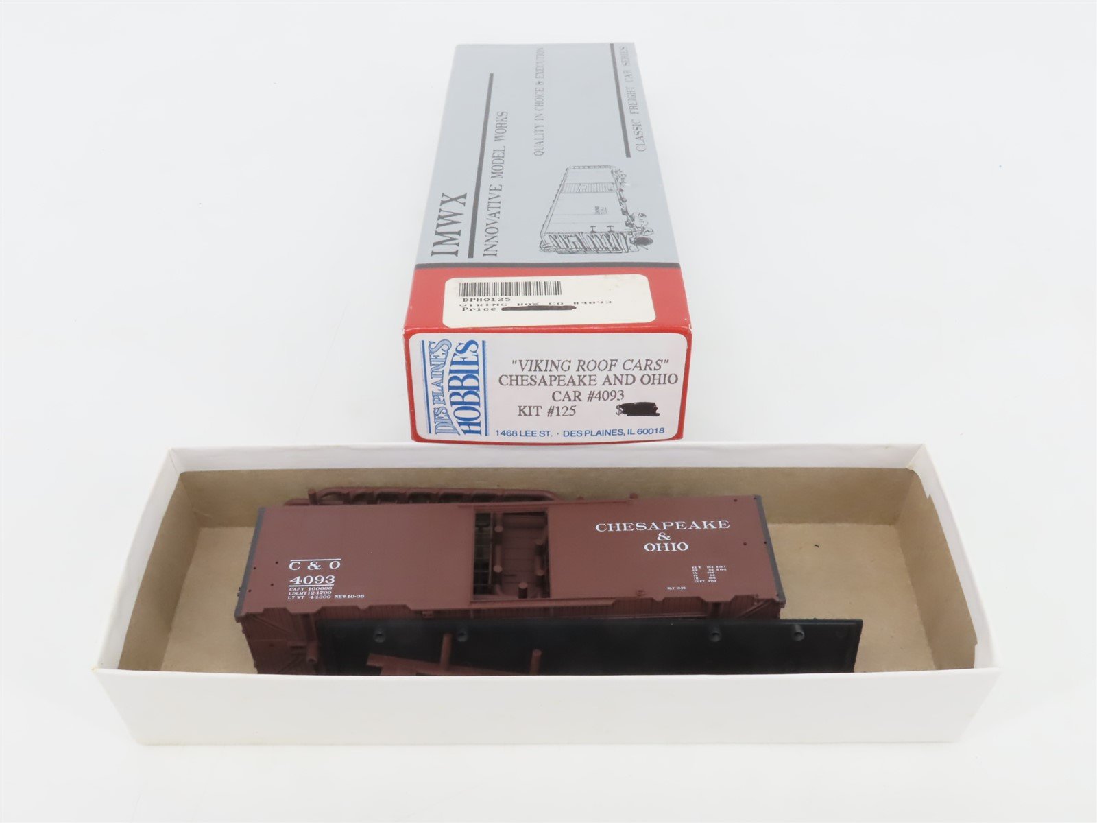 HO Scale IMWX/Des Plaines Hobbies Kit 125 "Viking Roof" C&O 40' Box Car #4093