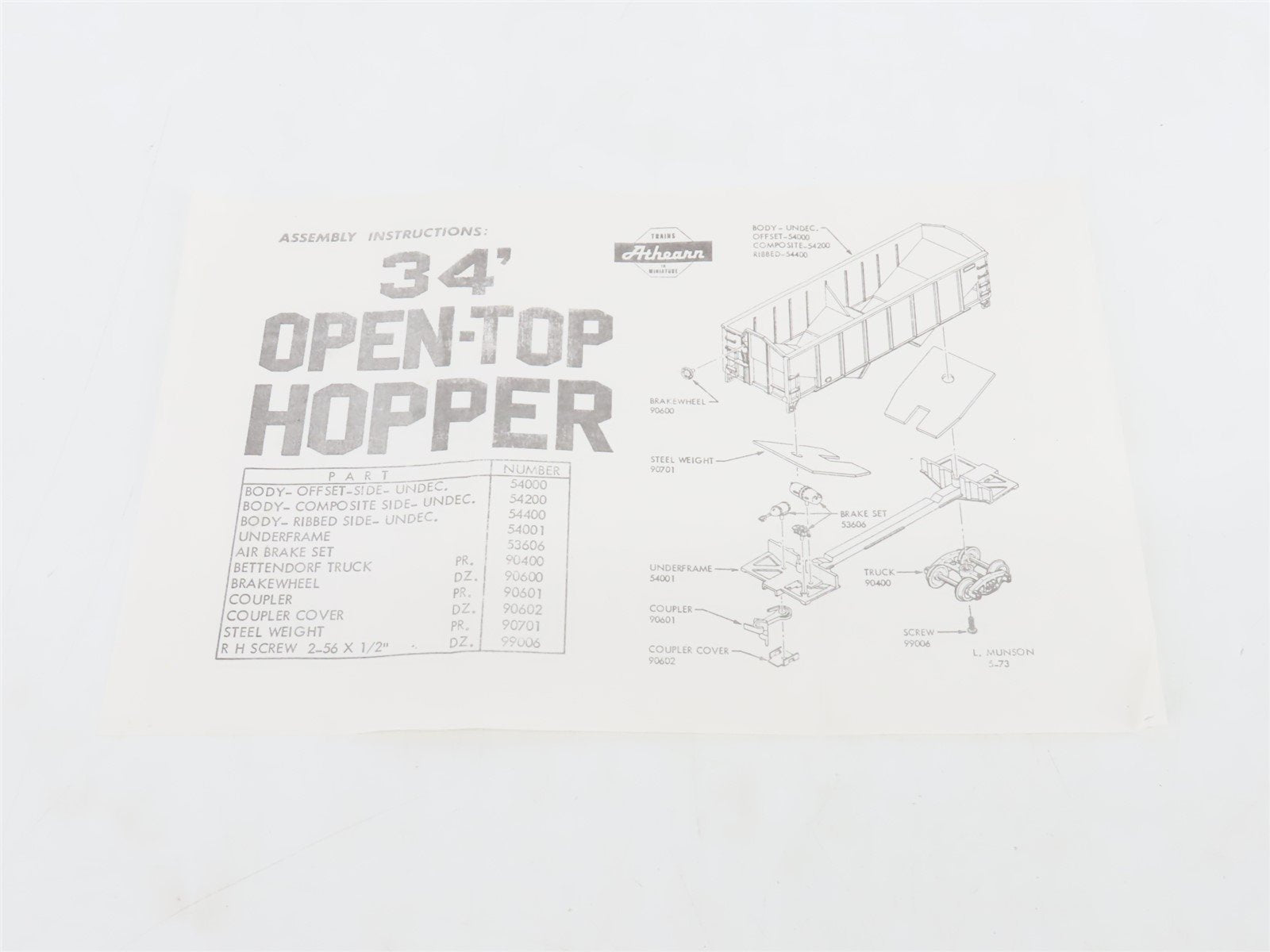 HO Scale Athearn Kit 5420 Undecorated 34' 2-Bay Composite Side Open Hopper