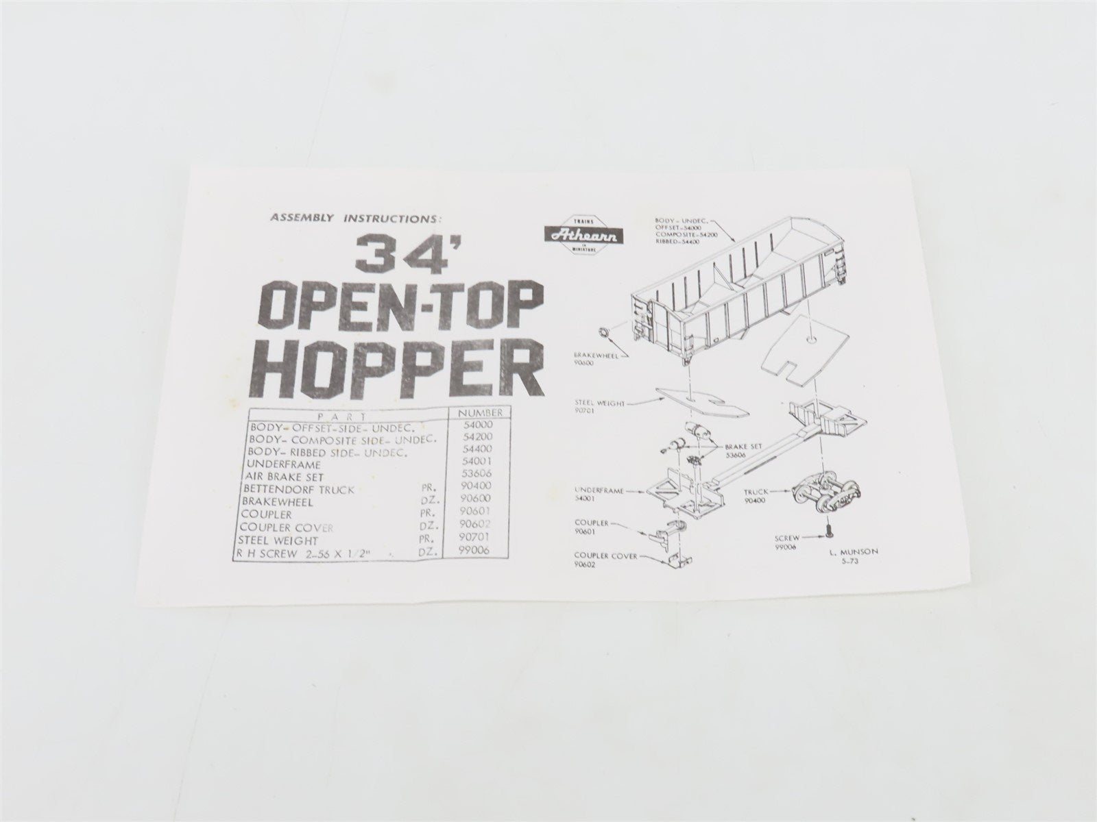 HO Scale Athearn Kit 5420 Undecorated Black 34' 2-Bay Composite Side Hopper