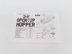 HO Scale Athearn Kit 5447 Undecorated Black 34' 2-Bay Rib Side Open Hopper