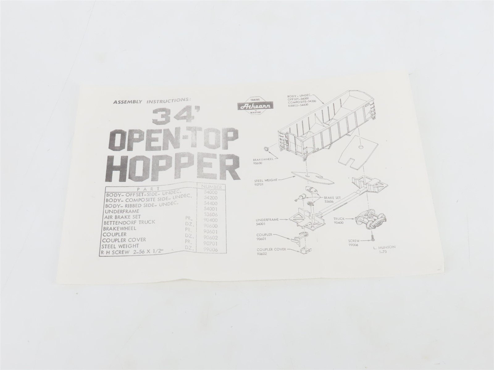 HO Scale Athearn Kit 5420 Undecorated Black 34' 2-Bay Composite Side Hopper