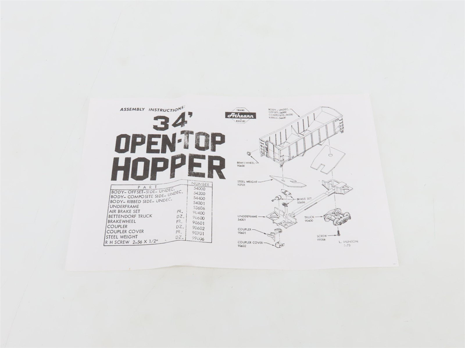 HO Scale Athearn Kit 5447 Undecorated Black 34' 2-Bay Rib Side Open Hopper