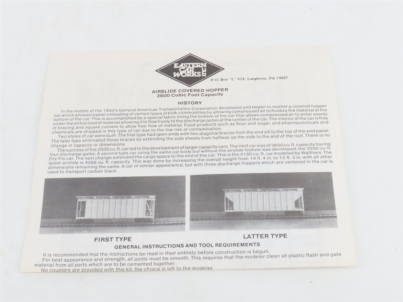 HO Scale Eastern Car Works Kit 2600 Undecorated Airslide Covered Hopper