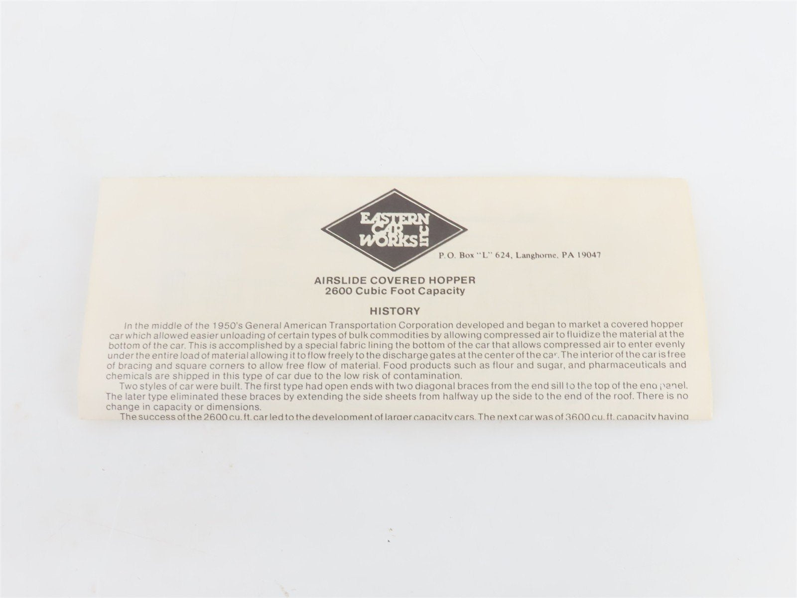 HO Scale Eastern Car Works Kit 2600 Undecorated Airslide Covered Hopper