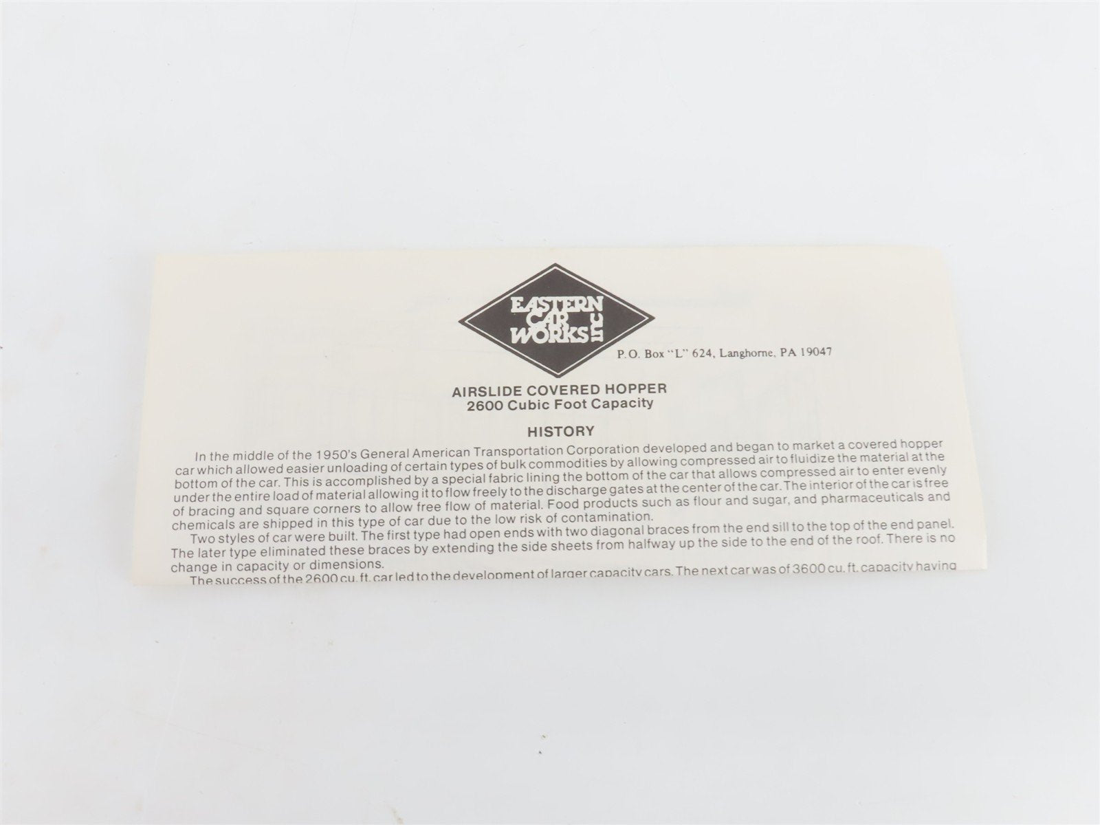 HO Scale Eastern Car Works Kit 2600 Undecorated Airslide Covered Hopper