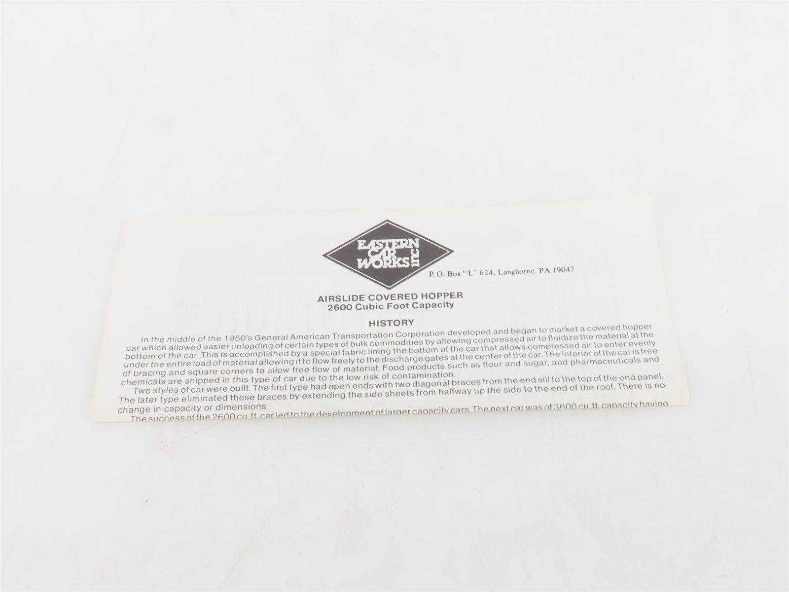HO Scale Eastern Car Works Kit 2600 Undecorated Airslide Covered Hopper