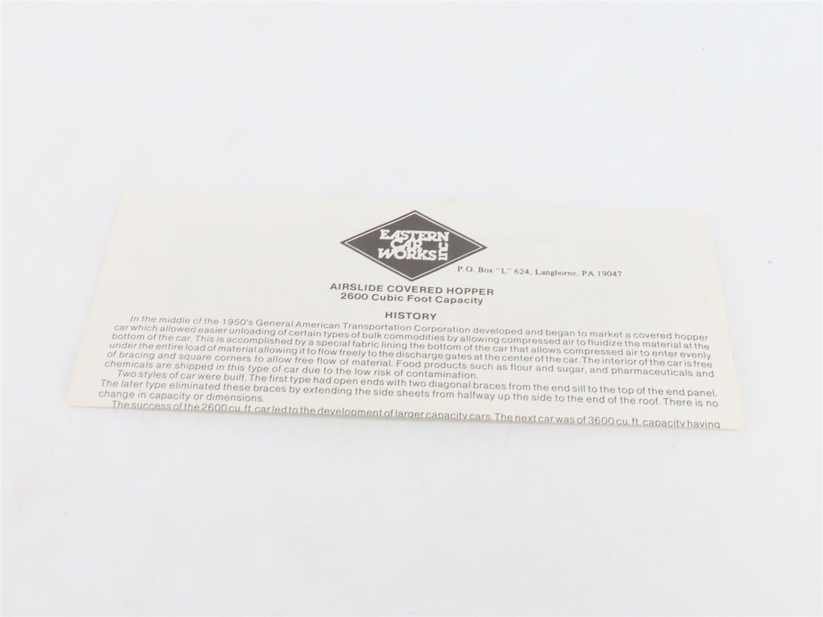 HO Scale Eastern Car Works Kit 2600 Undecorated Airslide Covered Hopper