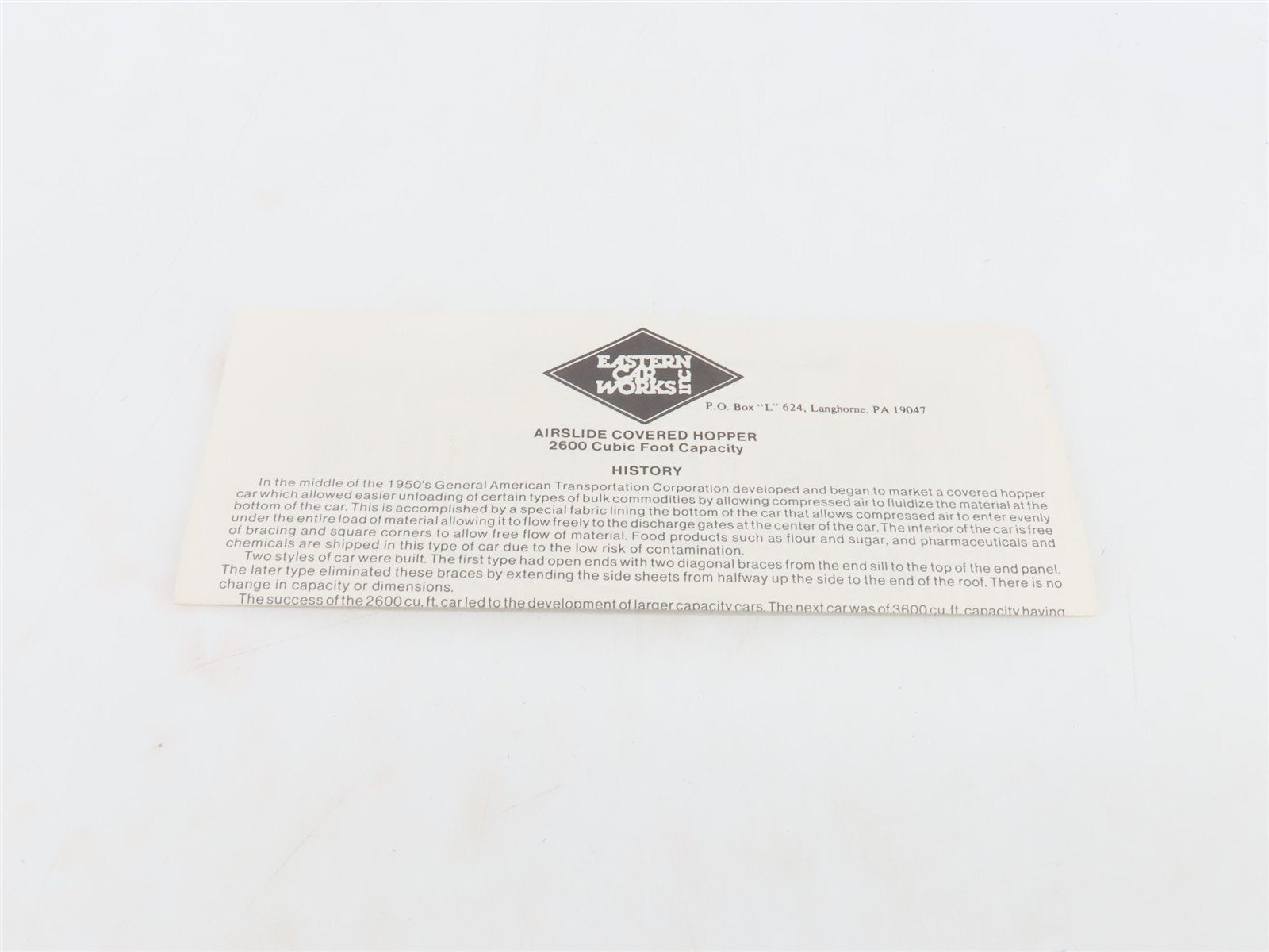 HO Scale Eastern Car Works Kit 2600 Undecorated Airslide Covered Hopper