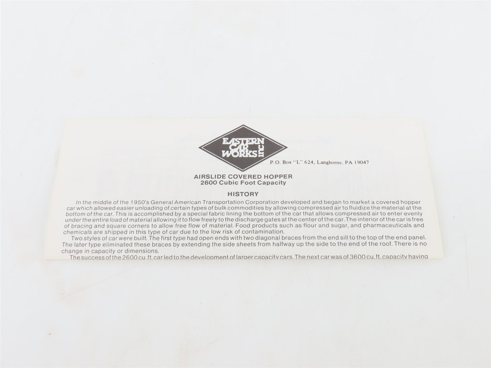 HO Scale Eastern Car Works Kit 2600 Undecorated Airslide Covered Hopper