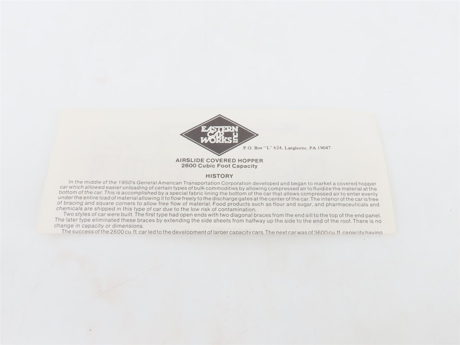 HO Scale Eastern Car Works Kit 2600 Undecorated Airslide Covered Hopper