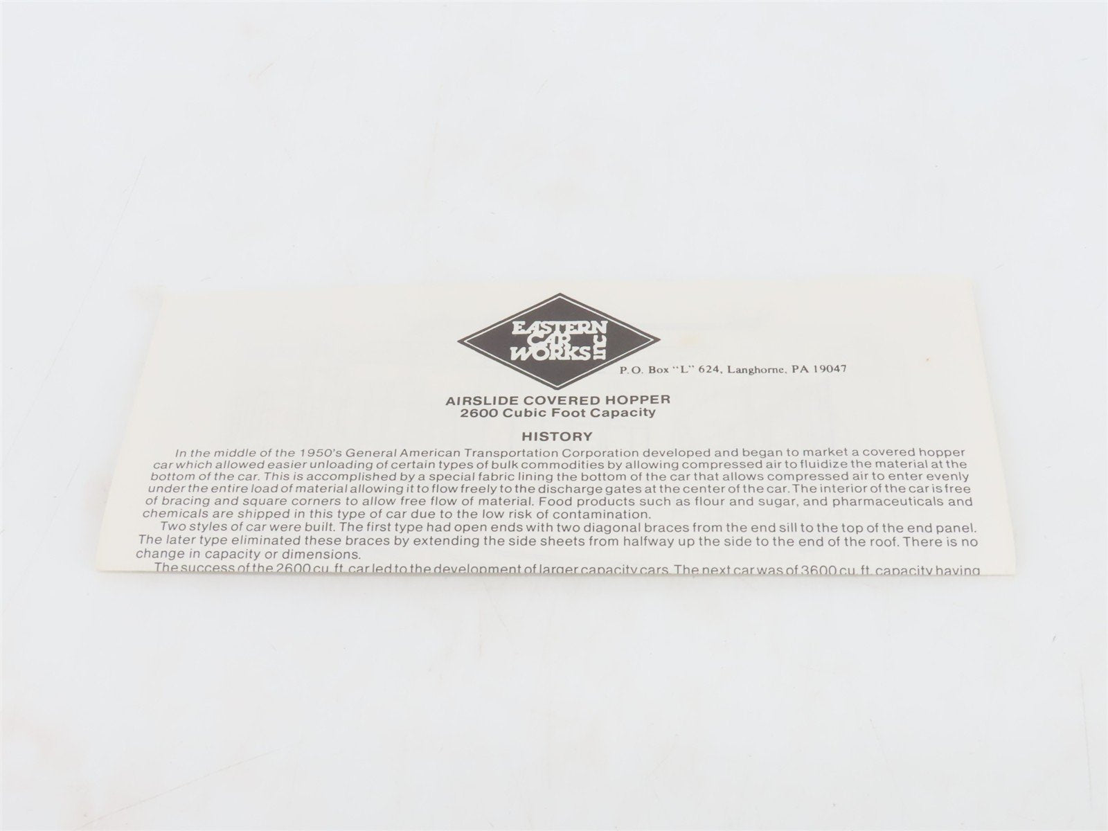 HO Scale Eastern Car Works Kit 2600 Undecorated Airslide Covered Hopper