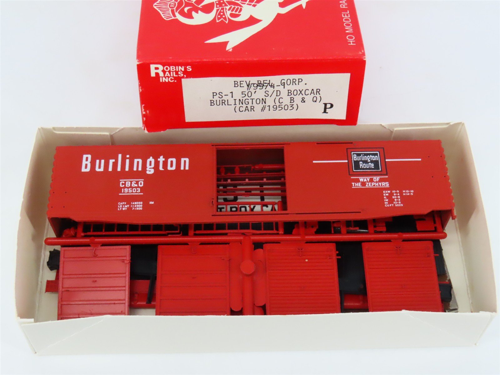 HO Scale Bev-Bel/Robins 9974-1 CBQ Burlington 50' PS-1 Boxcar #19503 Kit