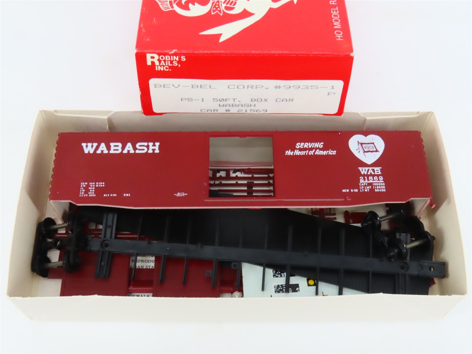 HO Scale Bev-Bel/Robins 9935-1 WAB Wabash 50' PS-1 Boxcar #21569 Kit