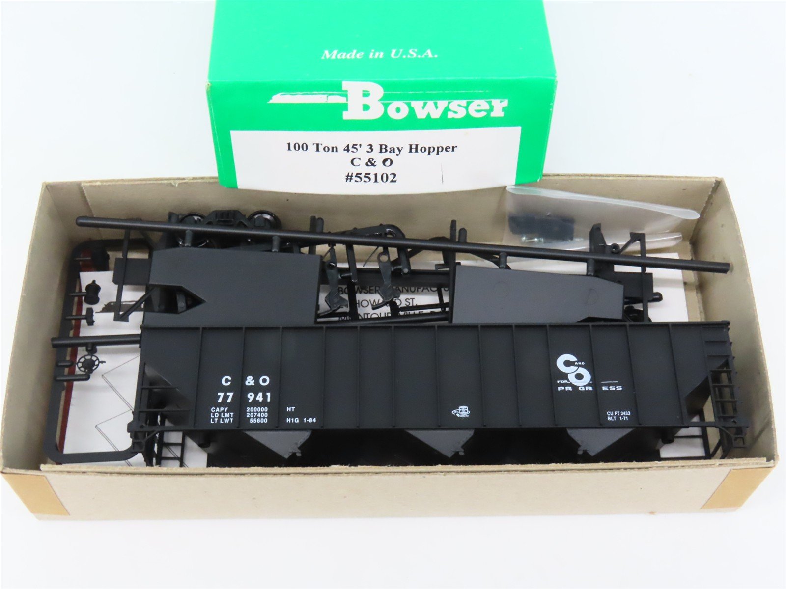 HO Scale Bowser Kit 55102 C&O Chesapeake & Ohio Progress 3-Bay Open Hopper 77941
