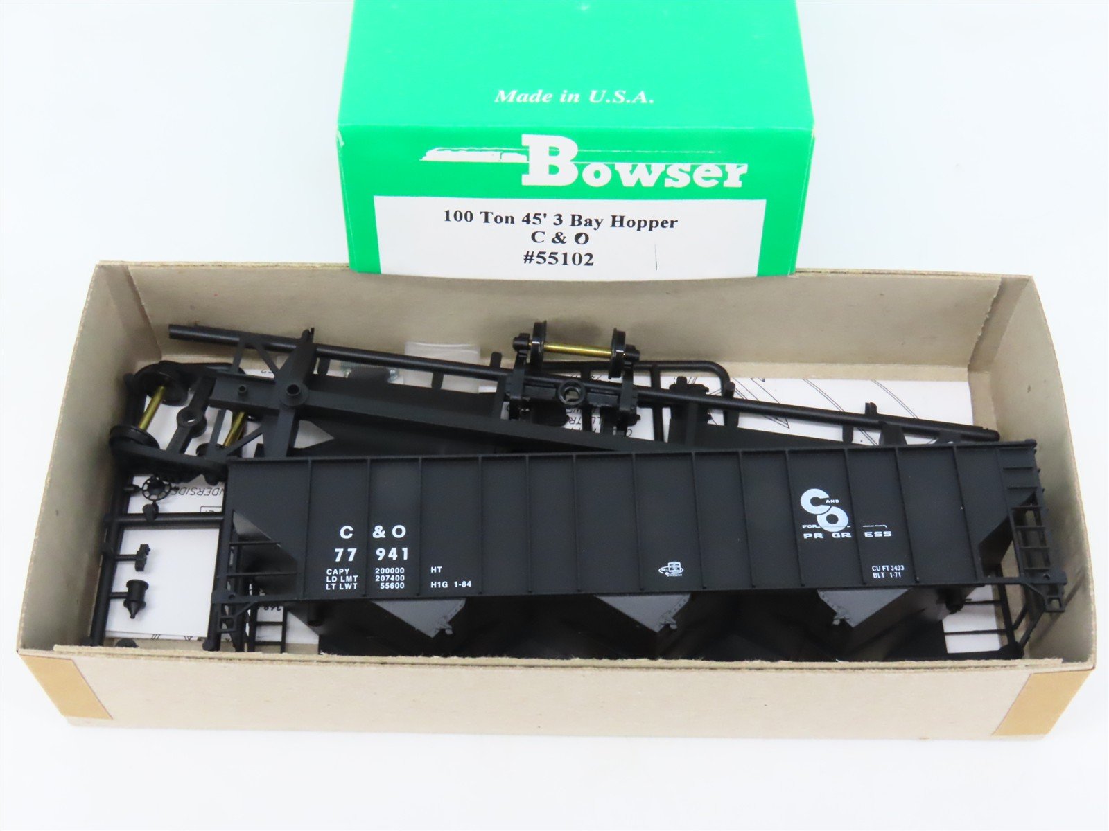 HO Scale Bowser Kit 55102 C&O Chesapeake & Ohio Progress 3-Bay Open Hopper 77941