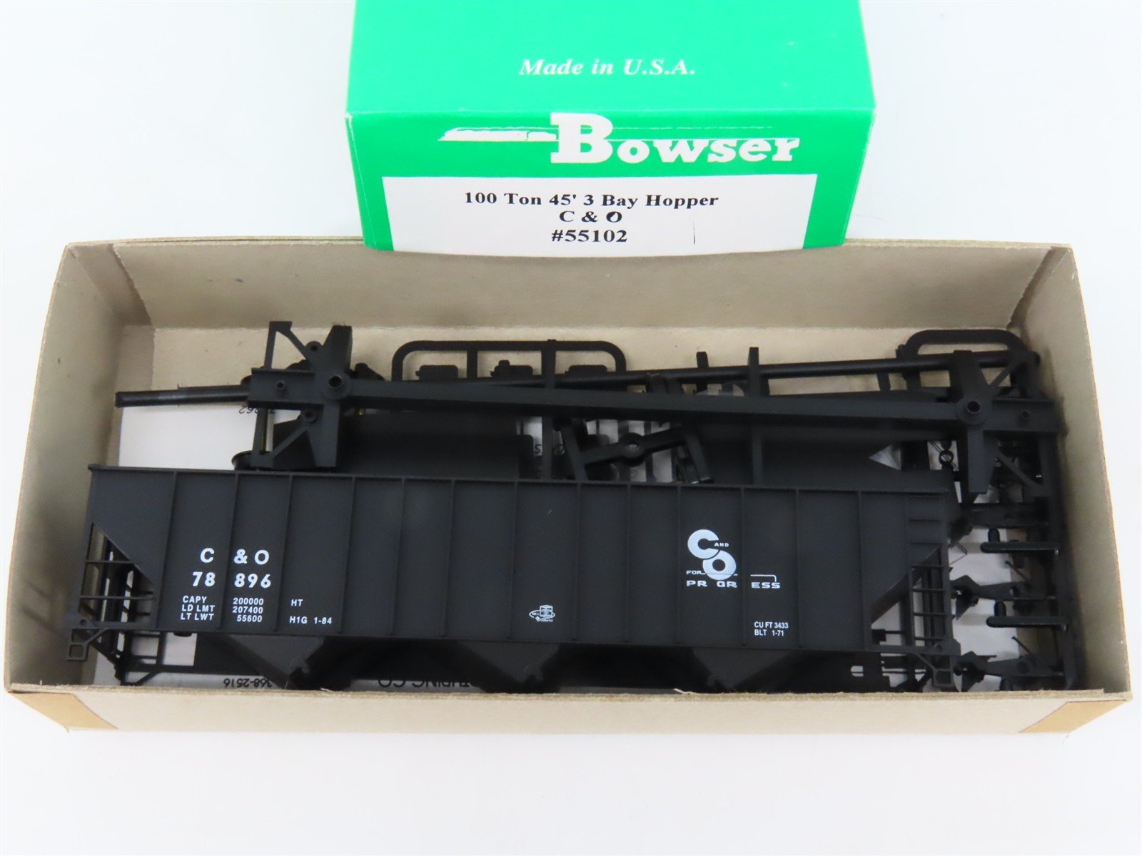 HO Scale Bowser Kit 55102 C&O Chesapeake & Ohio Progress 3-Bay Open Hopper 78896