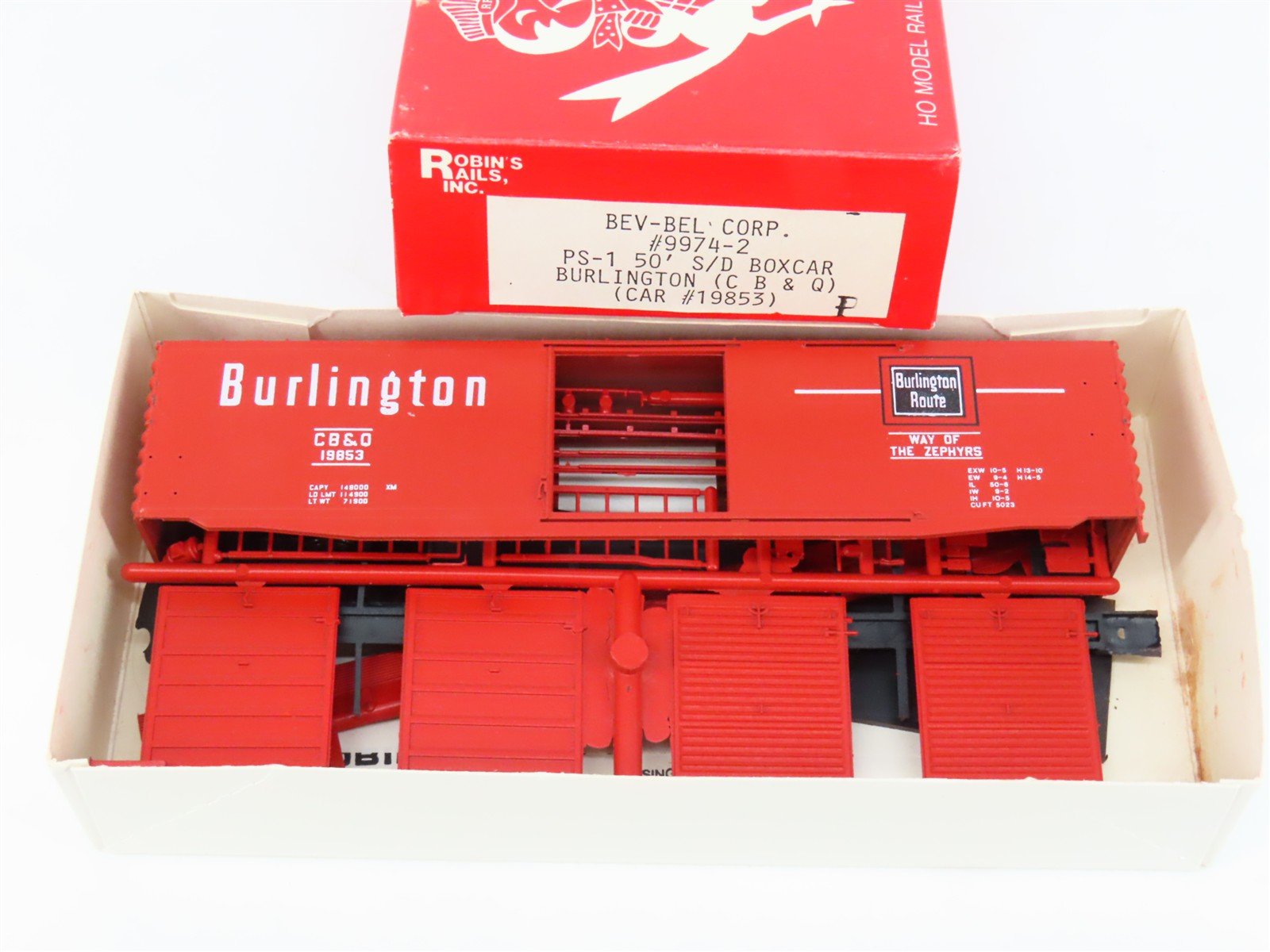 HO Robin's Rails/Bev-Bel Kit 9974-2 CB&Q Burlington Route 50' Box Car #19853