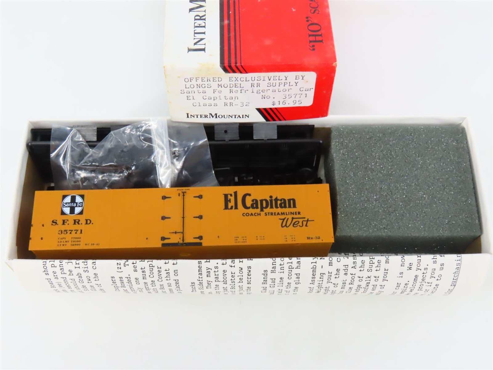 HO Scale InterMountain/Longs Model RR Supply Kit SFRD El Capitan Reefer #35771