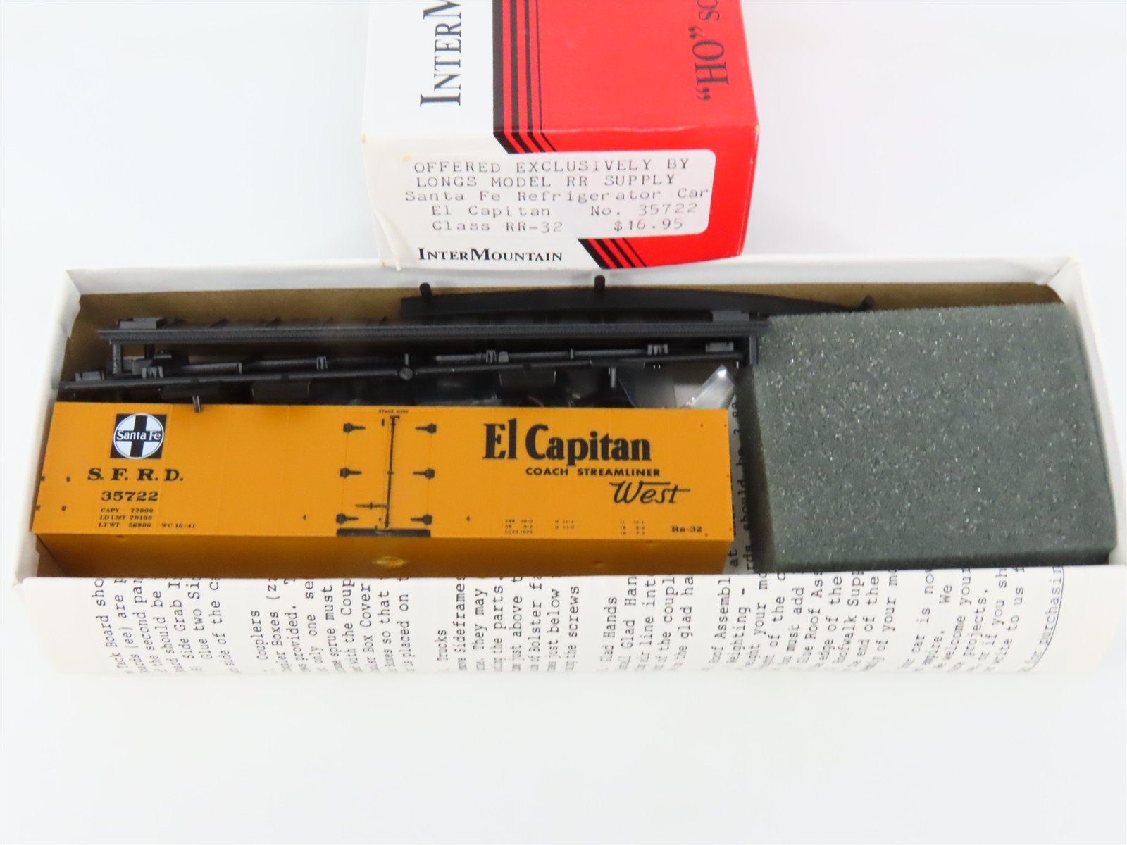 HO Scale InterMountain/Longs Model RR Supply Kit SFRD El Capitan Reefer #35722