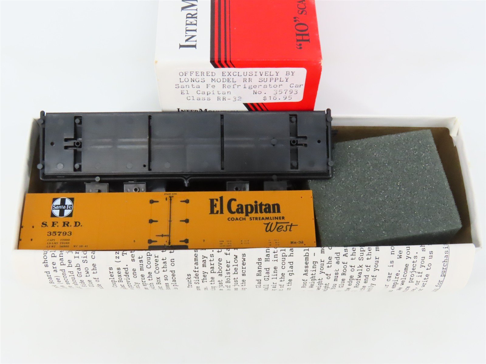 HO Scale InterMountain/Longs Model RR Supply Kit SFRD El Capitan Reefer #35793