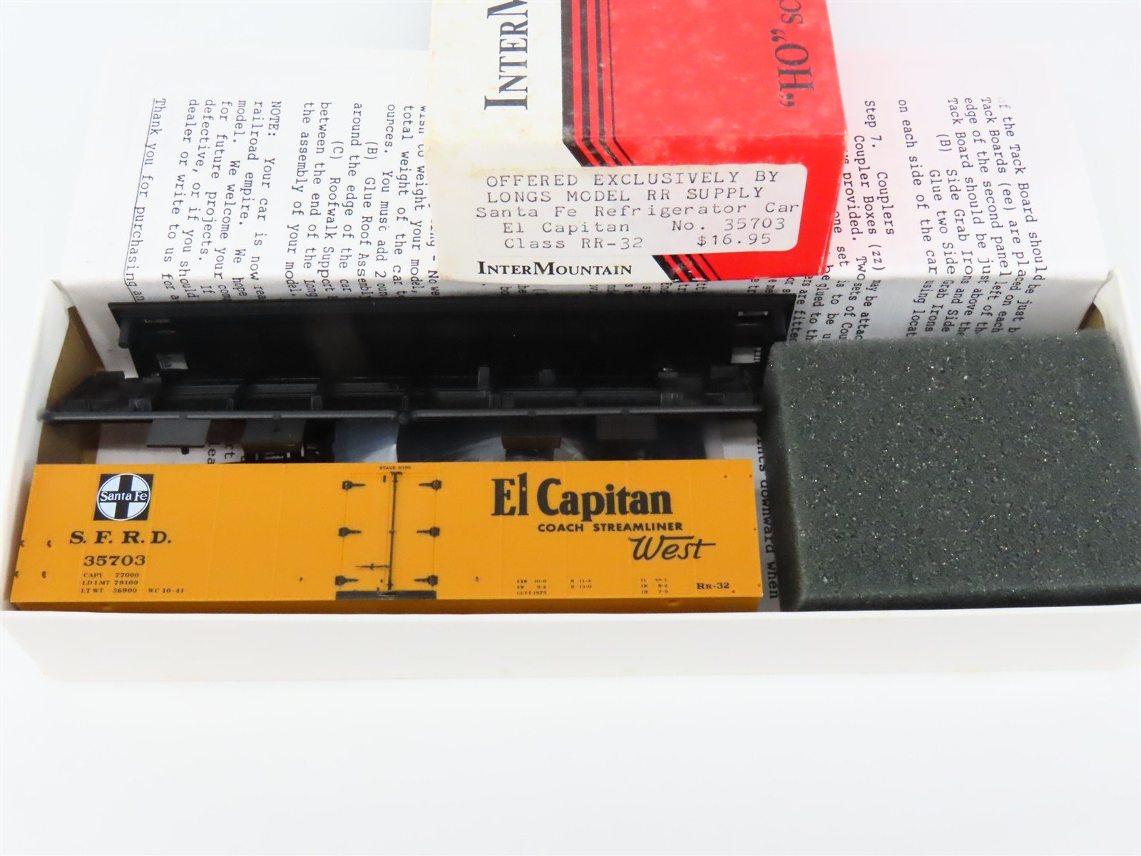 HO Scale InterMountain/Longs Model RR Supply Kit SFRD El Capitan Reefer #35703