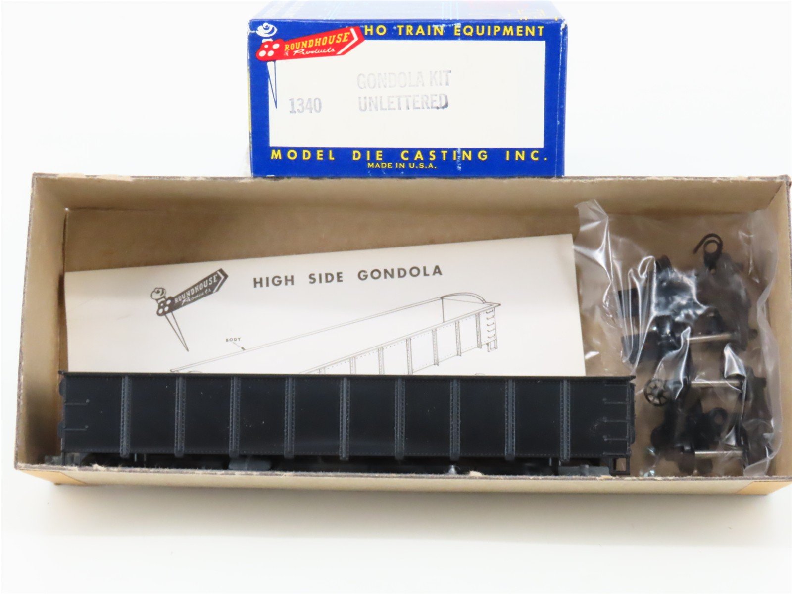 HO Scale Roundhouse Kit 1340 Black Unlettered High Side Gondola