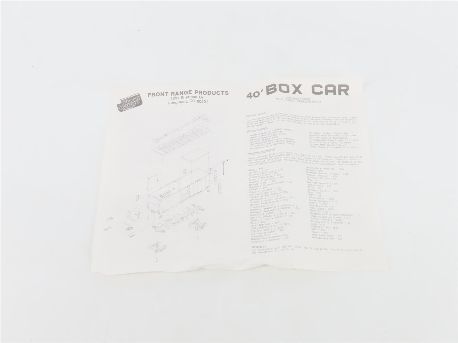 HO Scale Front Range Kit #4070 Undecorated 40' Single Door Box Car