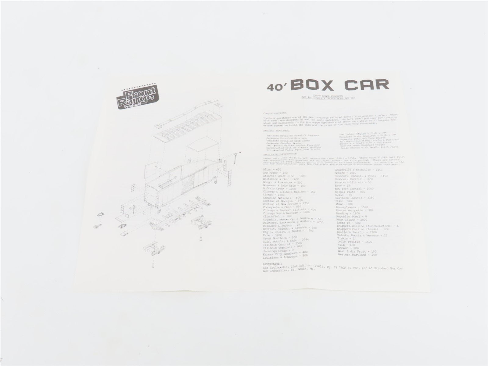 HO Scale Front Range Kit #4070 Undecorated 40' Single Door Box Car