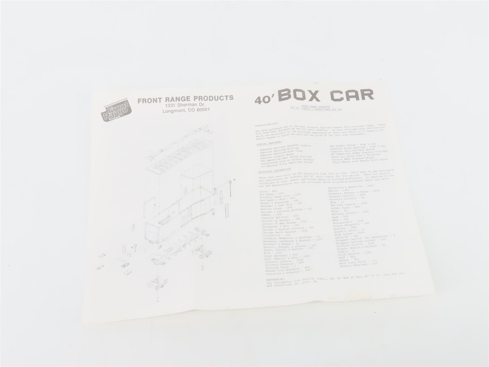 HO Scale Front Range Kit #4070 Undecorated 40' Single Door Box Car